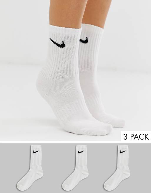 Nike white swoosh logo 3 pack crew socks | ASOS