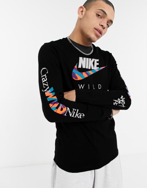 Adelaide langs Serena Nike - Wild - T-shirt met lange mouwen en grafische print in zwart | ASOS