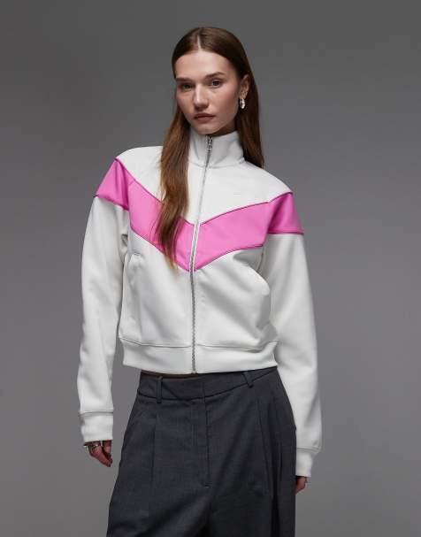 Nike Windrunner polyknit track jacket in white and pink
