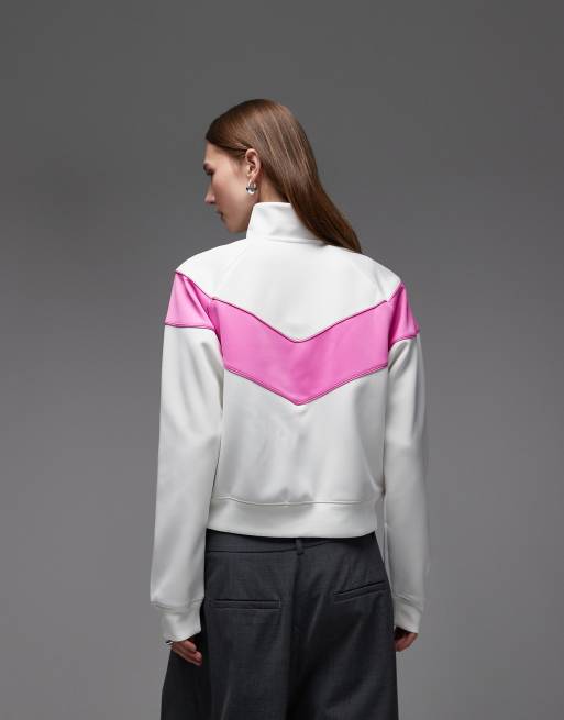 Nike - Windrunner - Giacca sportiva in maglia di poliestere bianco e rosa, 3 di 4