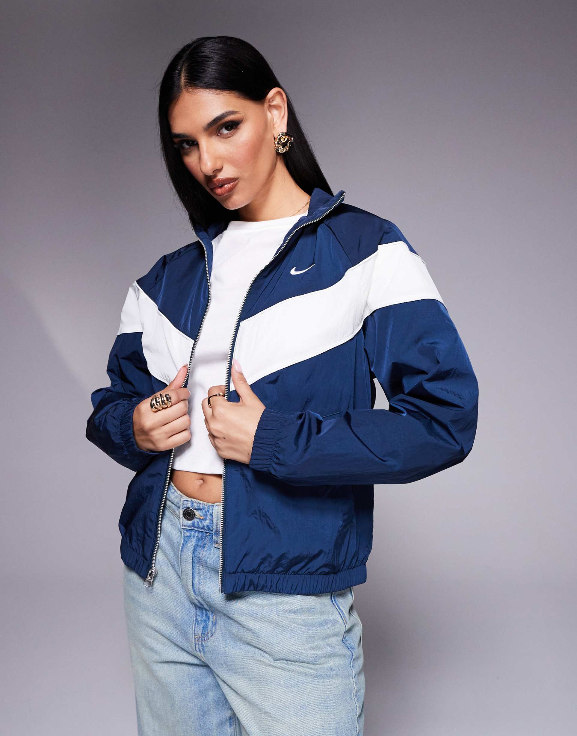 nike windrunner track jacket in navy and cream