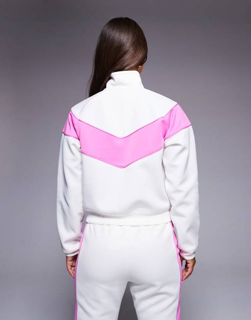 Nike Windrunner track jacket in off white and pink