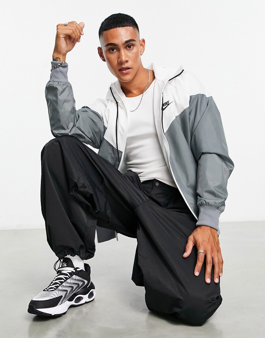 Nike Windrunner woven hooded jacket in gray and white