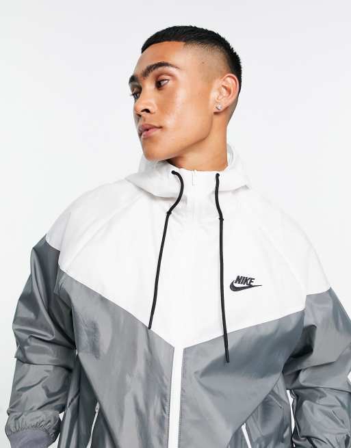 Nike Windrunner woven hooded jacket in gray and white