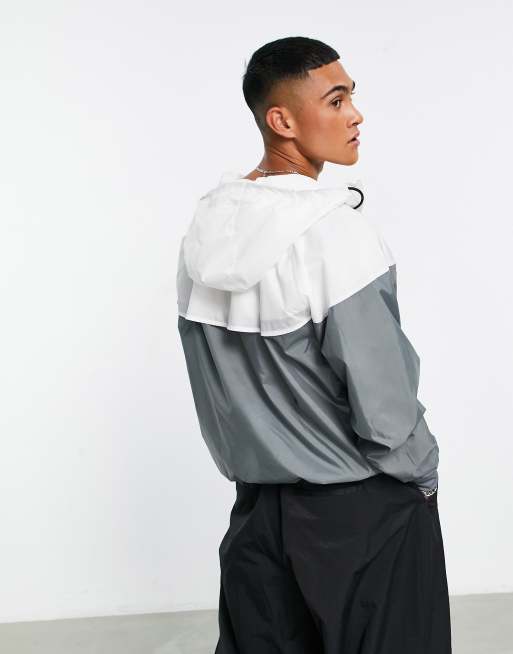 Nike Windrunner woven hooded jacket in gray and white