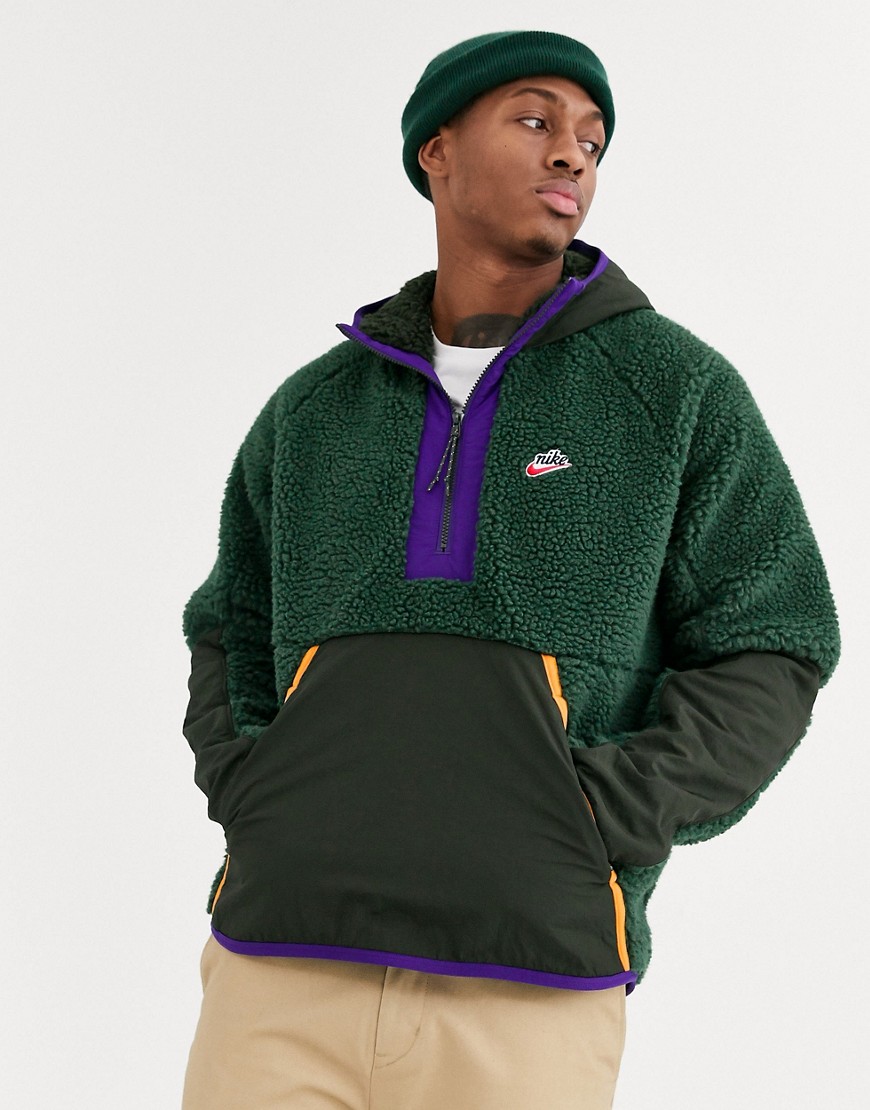 Nike winter fleece half-zip overhead jacket in khaki-Green