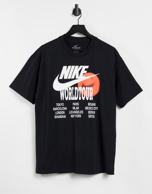 nike world tour pack graphic oversized t shirt in black