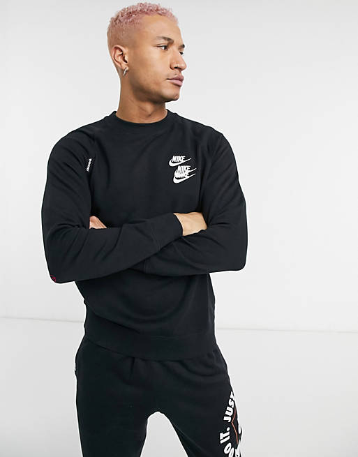 Men Nike World Tour Pack graphic crew neck sweat in black 