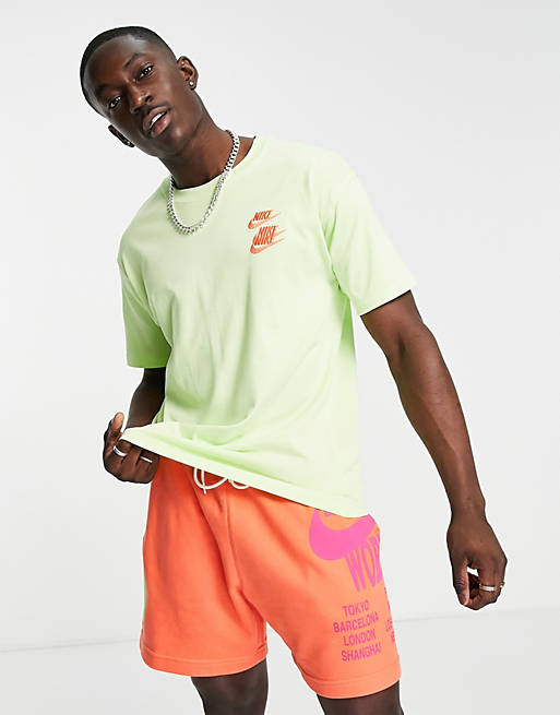  Nike World Tour Pack graphic oversized t-shirt in lime 