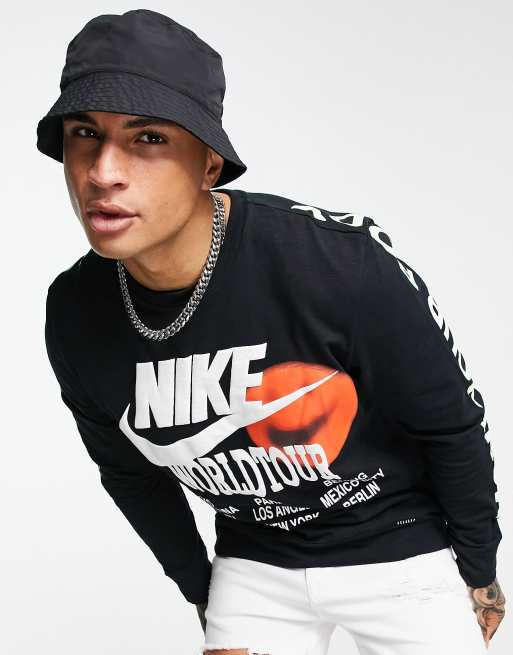 Nike World Tour Pack graphic print long sleeve t shirt in black ASOS