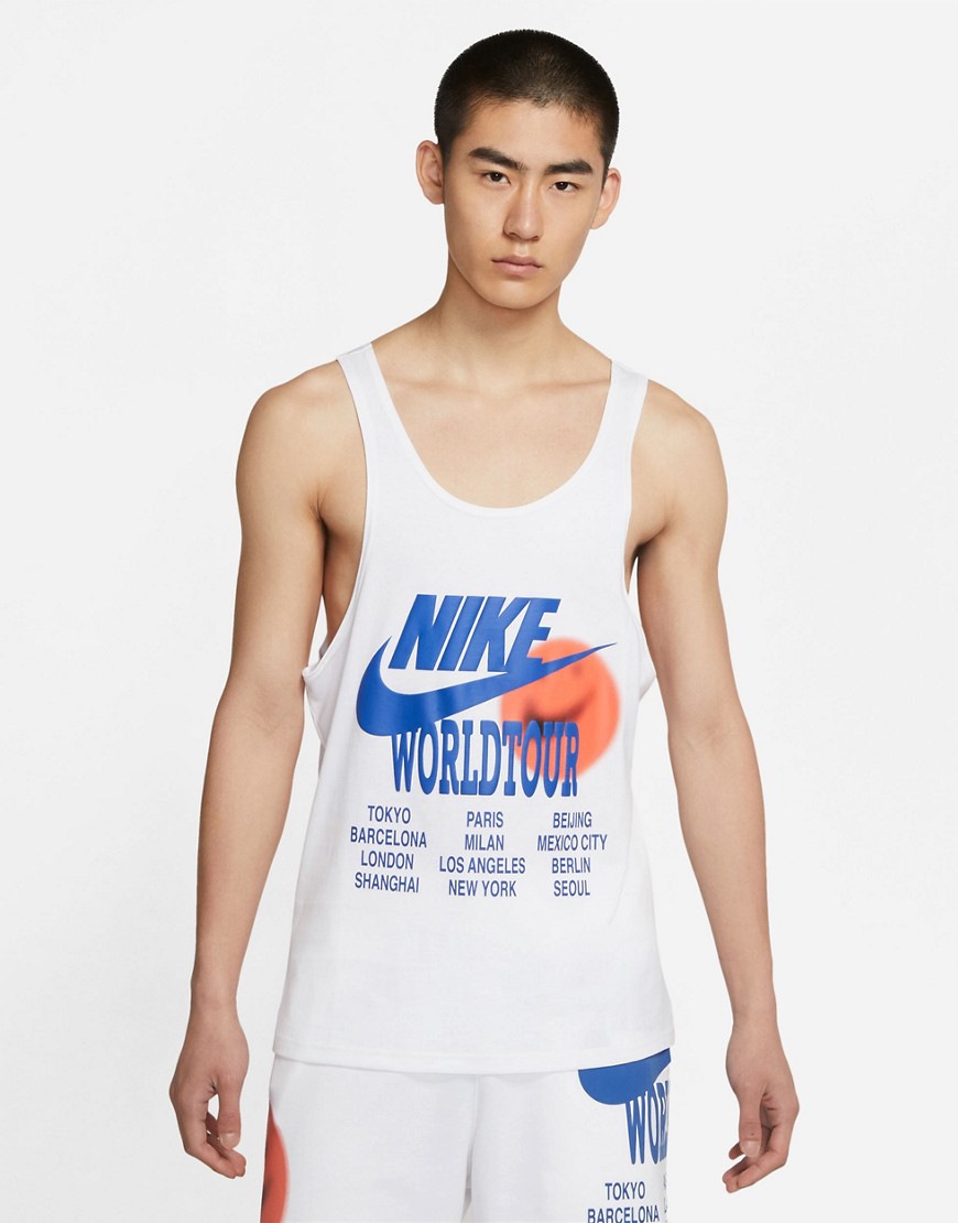 Nike World Tour Pack graphic tank in white