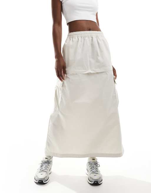 Nike Woven 2 n 1 maxi and mini skirt with zip detail in beige, 3 of 5
