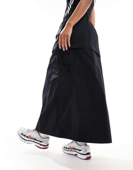 Nike Woven 2 n 1 maxi and mini skirt with zip detail in black