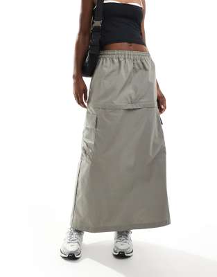 Nike Nike Woven 2 n 1 maxi and mini skirt with zip detail in grey