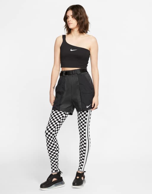 Nike one shoulder buckle crop top in black hot sale