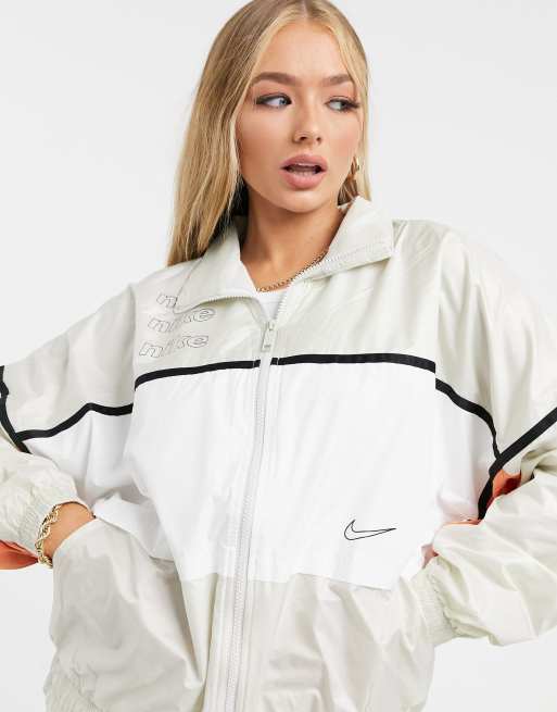 Nike woven colour block track jacket in cream ASOS