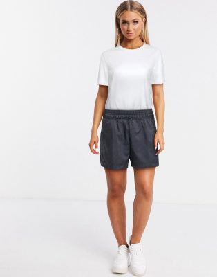 nike high waist longline swoosh shorts in white