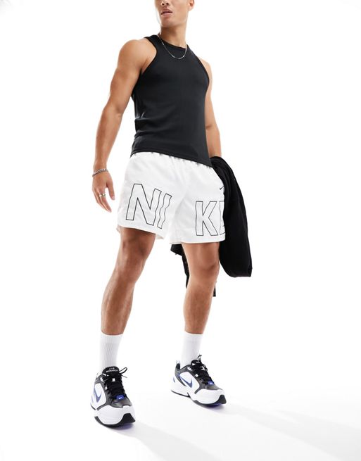 Nike air logo tape shorts in white, ASOS