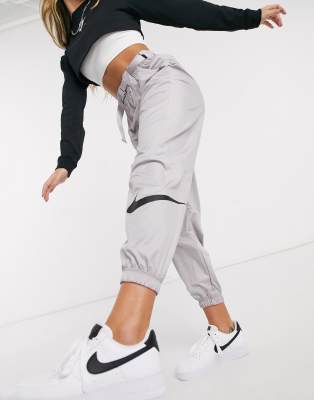 nike woven swoosh grey cargo pants with belt