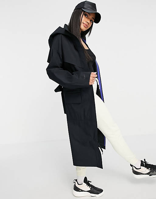 Nike woven trench coat in black