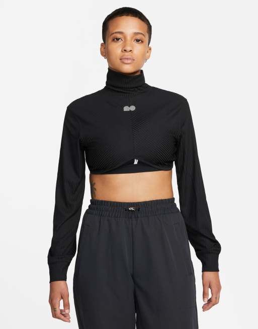 Nike X Naomi Osaka cropped ribbed mock-neck long sleeve top in black