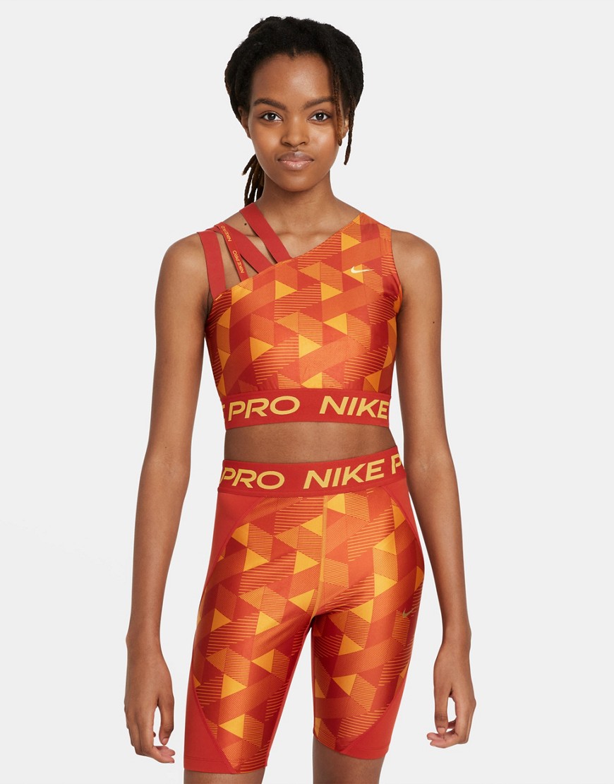 Nike X Serena Design-Crew geo print one shoulder top in terracota-Orange