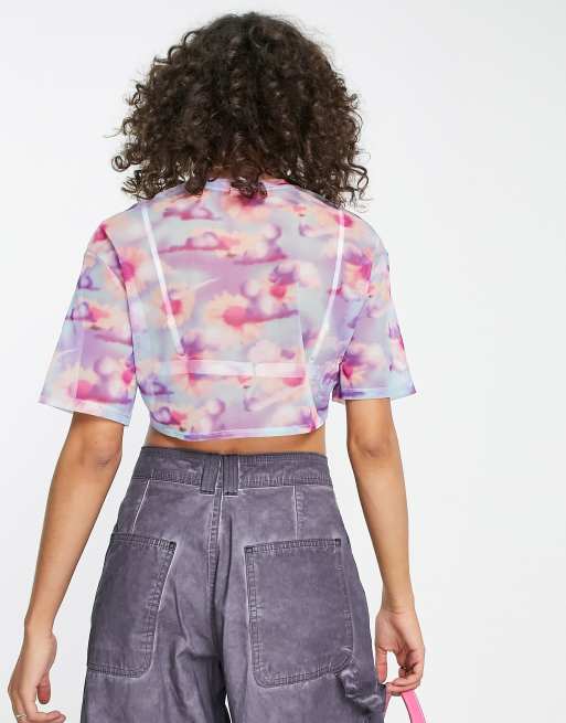 Nike Y2K cropped front tie t-shirt in pink and multi | ASOS