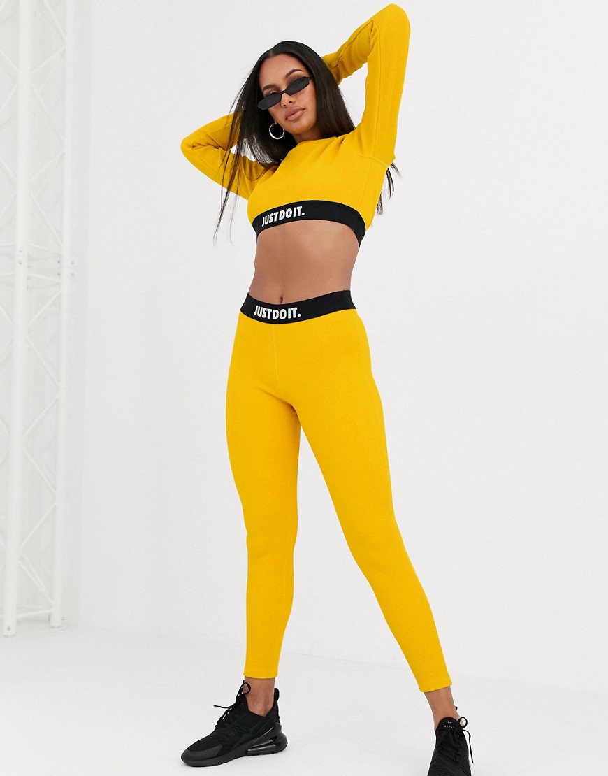 Nike yellow ribbed Just Do It high waisted leggings