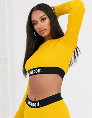 nike black ribbed just do it long sleeve crop top