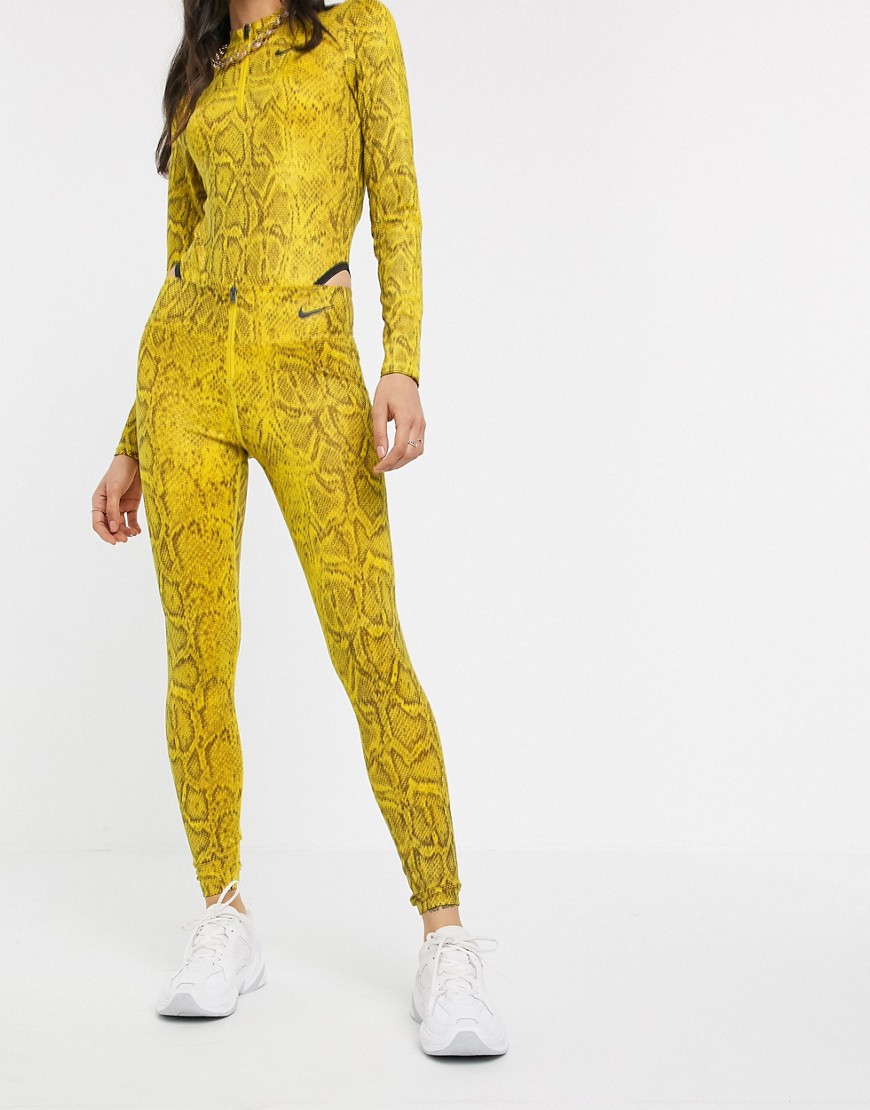 Nike yellow snake print high waist leggings