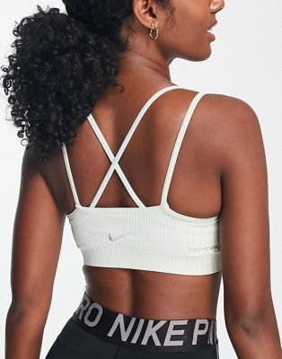 Nike Yoga Adv Indy Seamless  light support sports bra in off white and mint