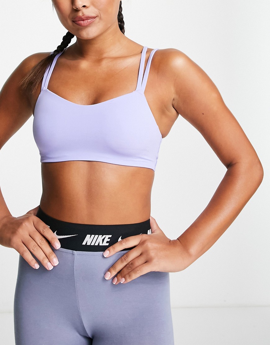 Nike Yoga Alate Luxe strappy light support sports bra in lilac-Purple