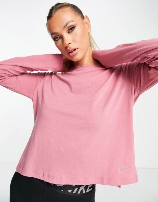 Nike Yoga Dri Fit Long Sleeve T-Shirt Pink