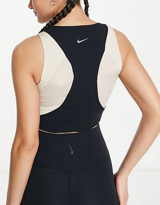 Nike Yoga Dri-FIT Luxe colorblock crop tank top in black