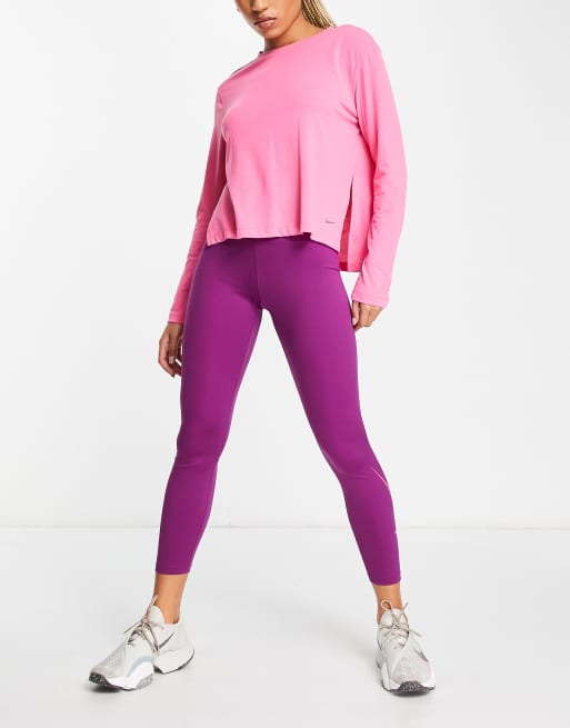 Nike - Yoga - Dri-FIT - Top met lange mouwen en split in de zoom in roze, 3 van 4