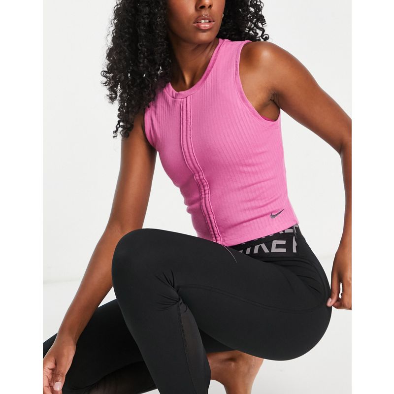 Donna Activewear Nike - Yoga Dri-FIT - Top senza maniche rosa con laccetti