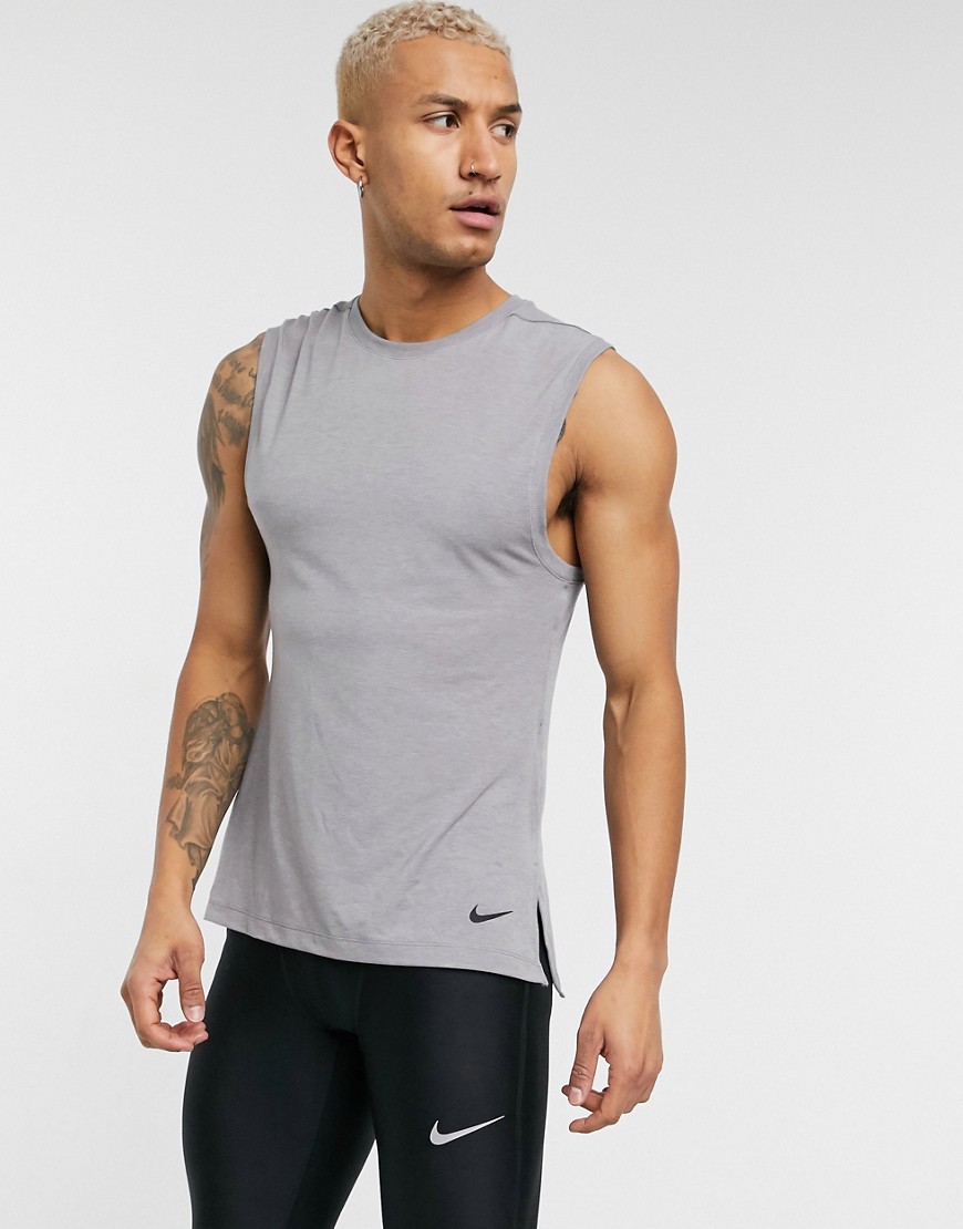 Nike Yoga Dry transcend tank in gray with swoosh-Grey