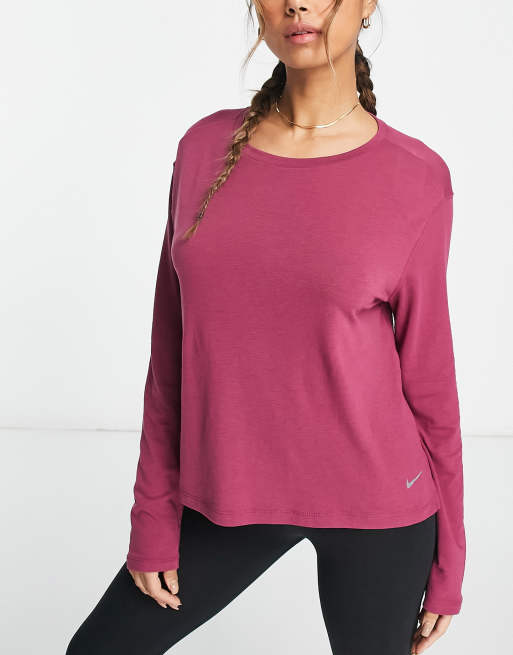 Nike Yoga Essentials dri fit long sleeve top in maroon