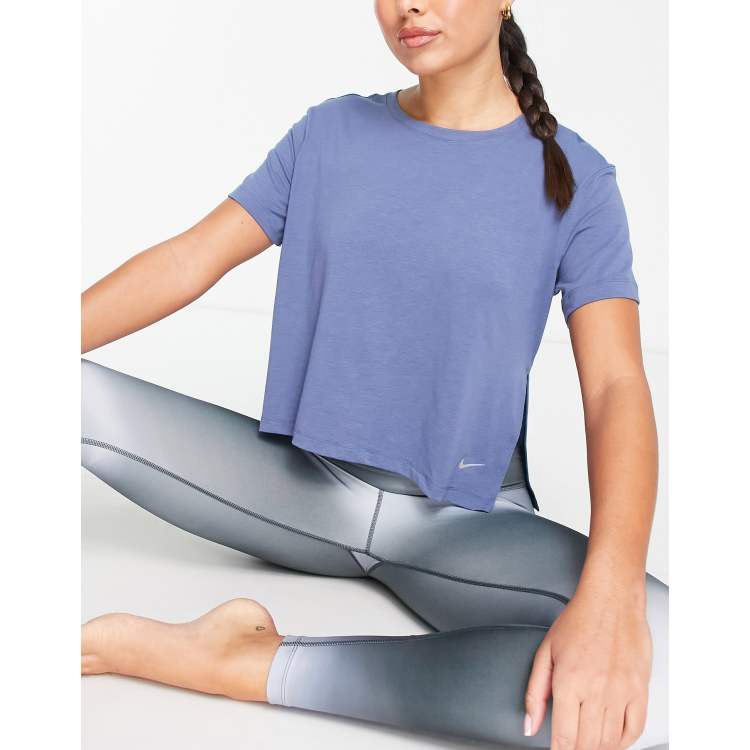 Nike Yoga Essentials dri fit side split t-shirt in diffused blue