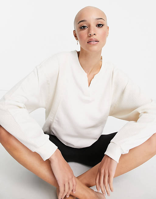 Nike Yoga Luxe waffle cover up sweat in off white