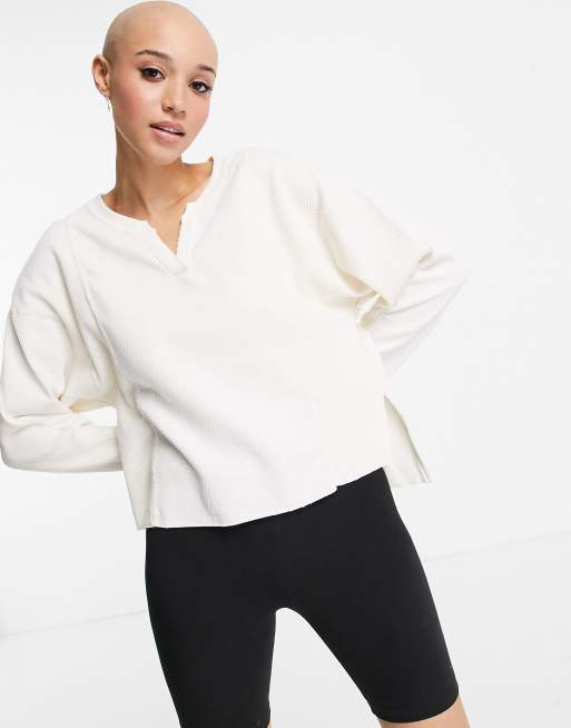 Nike Yoga Luxe waffle cover up sweat in off white