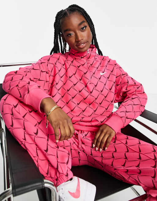 Nike – Zapinana na zamek różowa bluza we wzór w melony i logo Swoosh na całej powierzchni