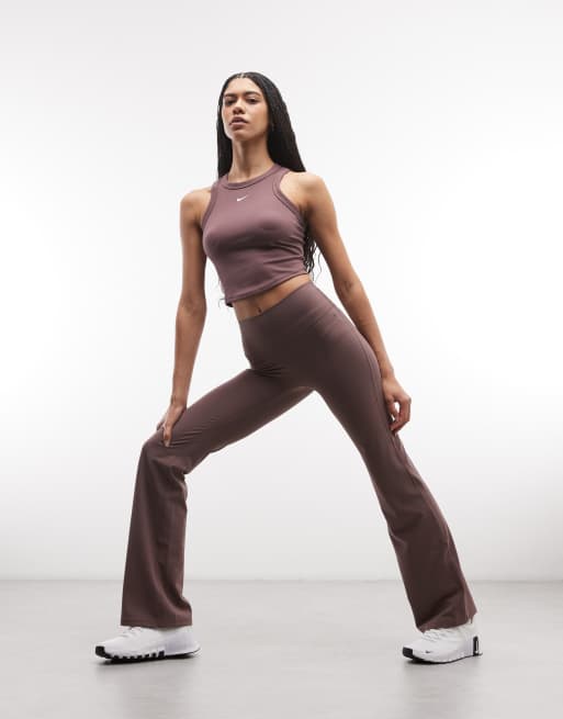 Nike Zenvy Training high rise flare leggings in brown, 5 of 5