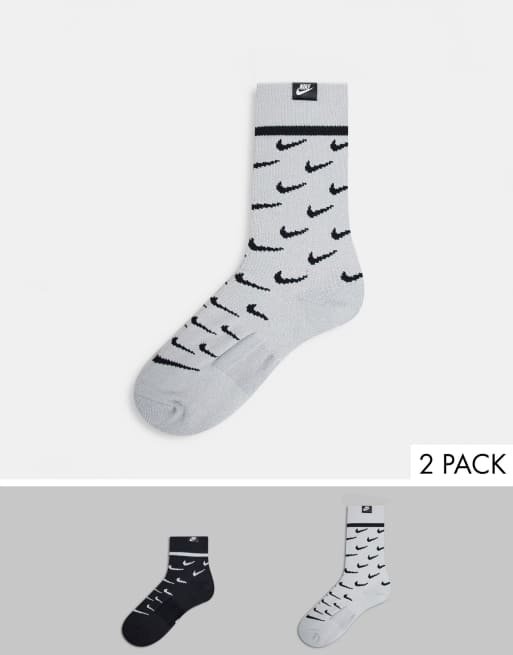 Nike – Zestaw 2 par skarpetek w kolorze czarnym i szarym z logo Swoosh