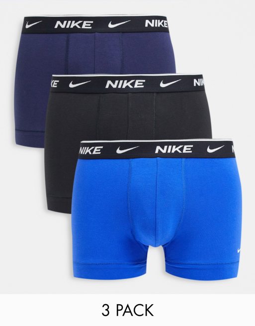 Nike – Zestaw 3 par bawełnianych, elastycznych bokserek w kolorach czarnym, granatowym i niebieskim