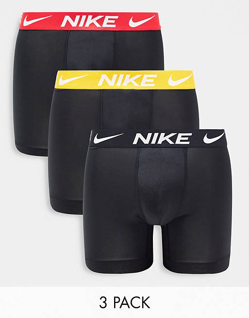 Nike – Zestaw 3 par czarnych bokserek z paskiem w talii w różnych kolorach