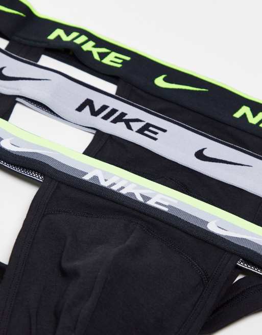 Nike – Zestaw 3 par czarnych majtek typu jock strap z kolorowymi taśmami w pasie, 3 z 4