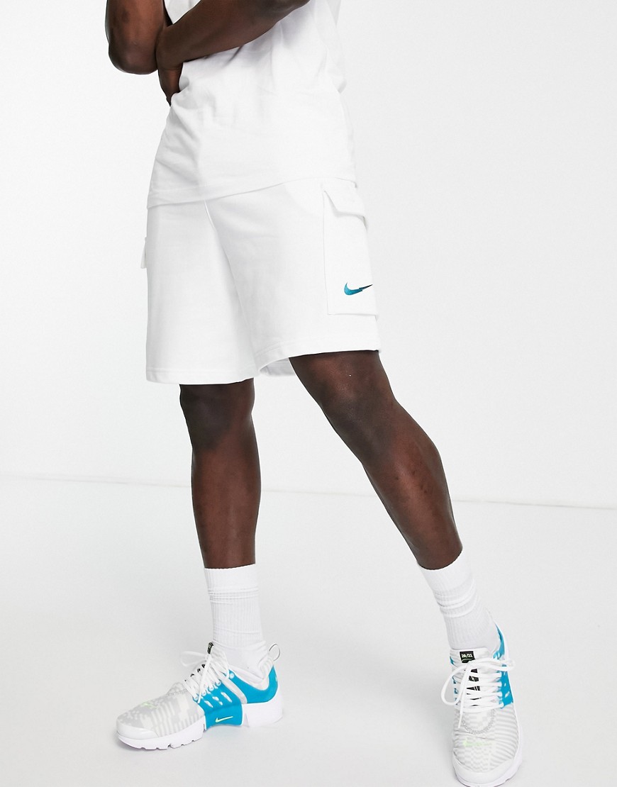 Nike Zig Zag logo fleece cargo shorts in white
