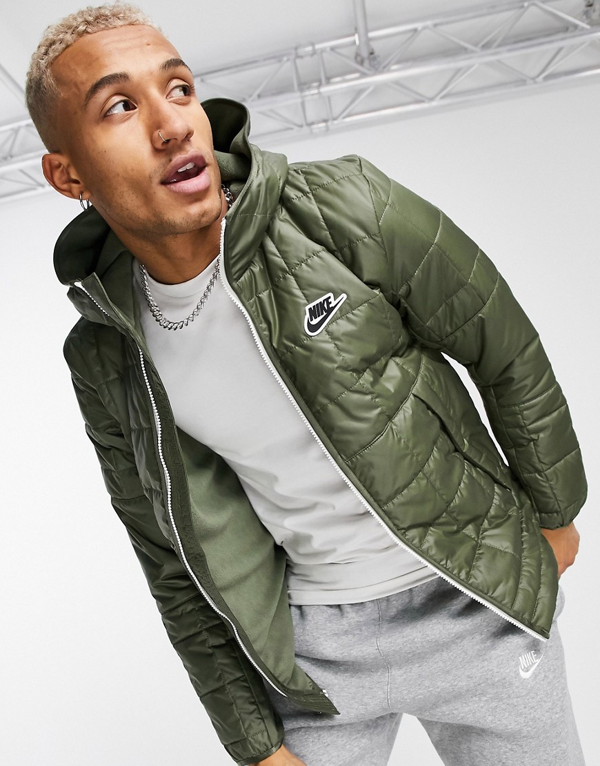 Nike Zip-front Hooded Synthetic Fill Puffer Jacket In Khaki-green