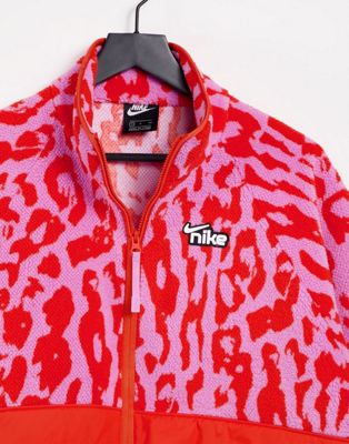 Nike zip through fleece in pink animal 